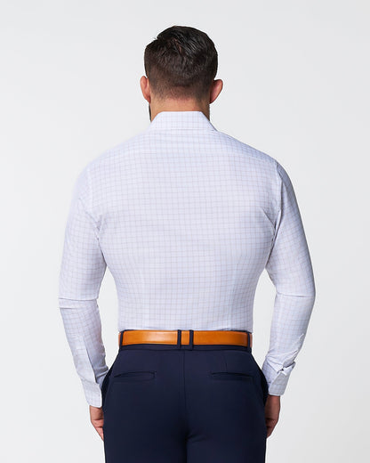 "The Shore" White with Tan Windowpane | State & Liberty Dress Shirts