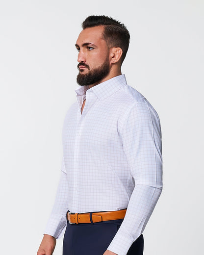 "The Shore" White with Tan Windowpane | State & Liberty Dress Shirts