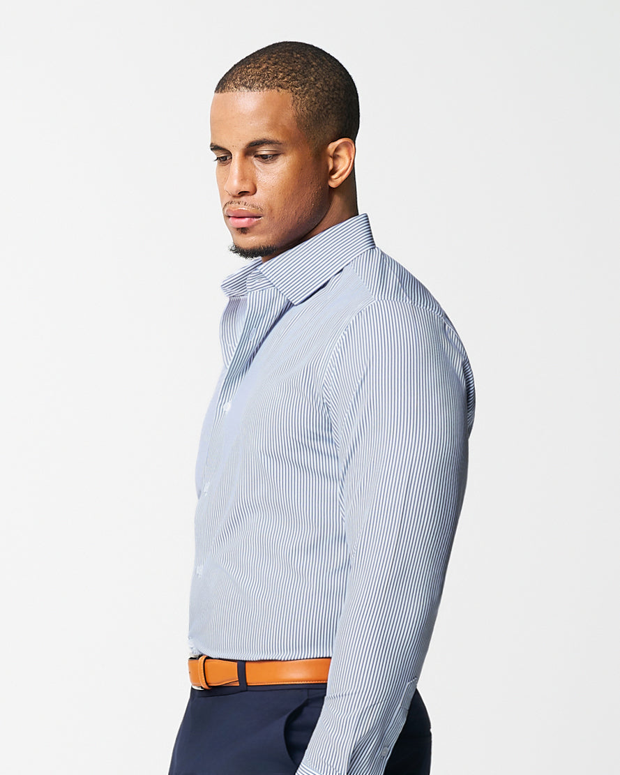 "The Tucker" Mid-Blue Bengal Stripe | State & Liberty Dress Shirts