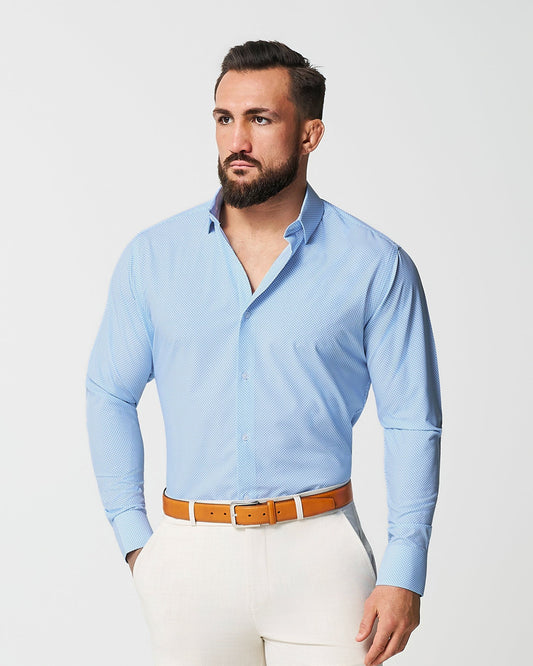"The Vernor" Light Blue Square Check Print | State & Liberty Dress Shirts