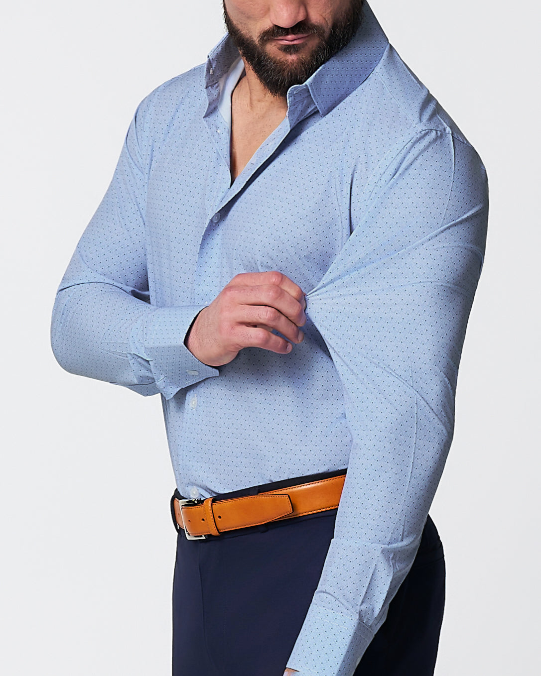 "The West Coast" Light Blue Mini Chevron with Navy Dots | State & Liberty Dress Shirts