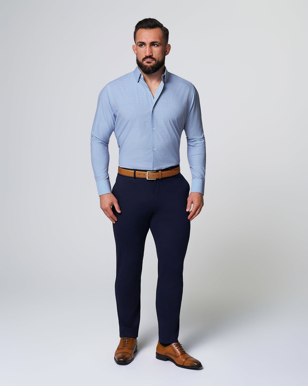 "The West Coast" Light Blue Mini Chevron with Navy Dots | State & Liberty Dress Shirts