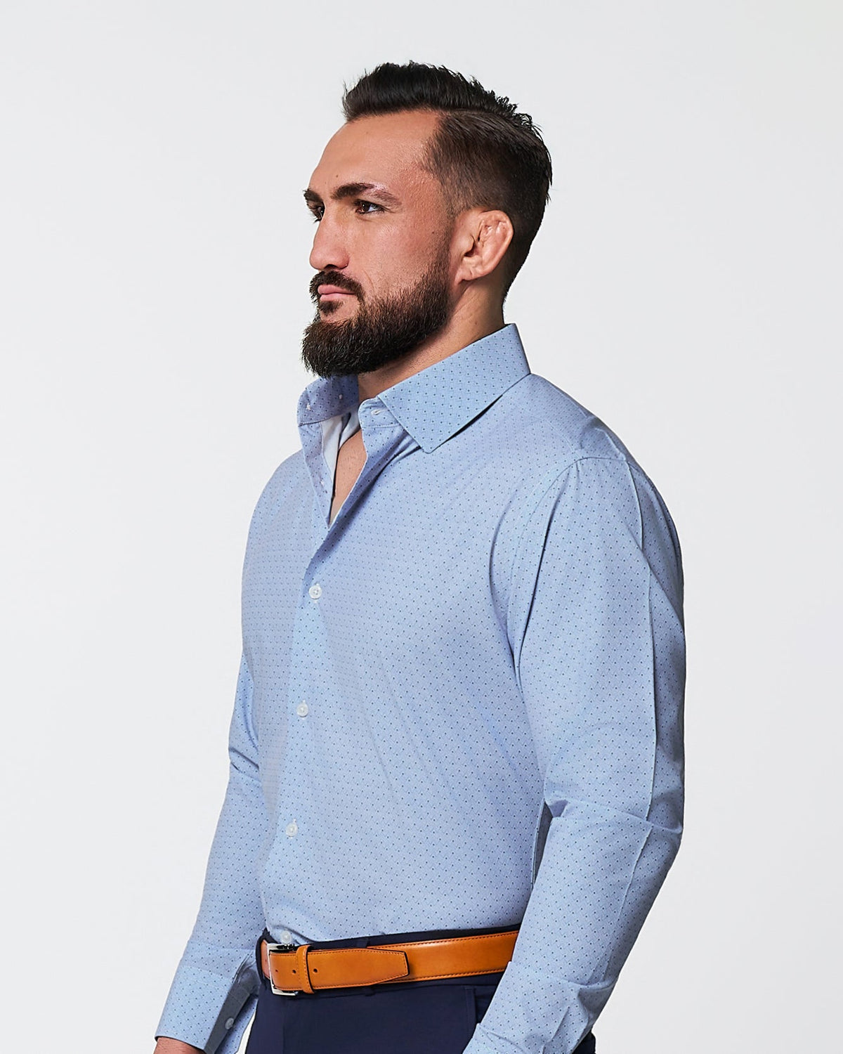 "The West Coast" Light Blue Mini Chevron with Navy Dots | State & Liberty Dress Shirts