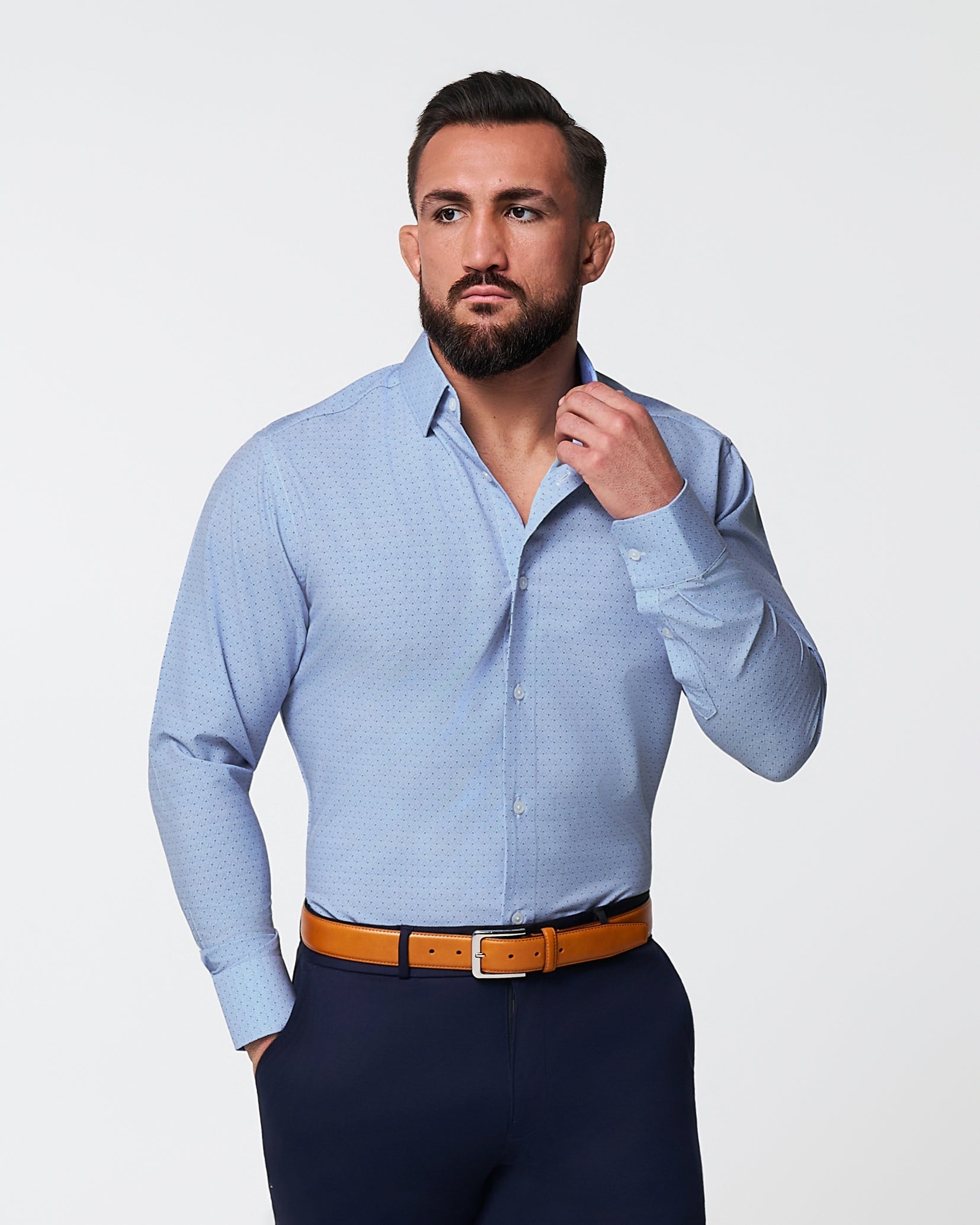 "The West Coast" Light Blue Mini Chevron with Navy Dots | State & Liberty Dress Shirts